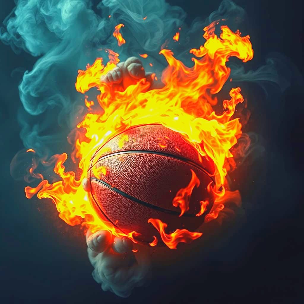 Basketball Ablaze in Fire and Smoke