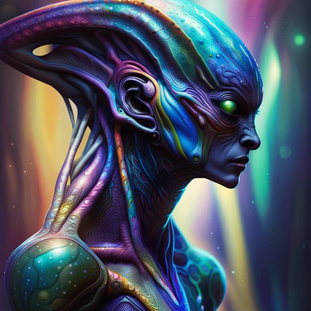 Hyperrealistic Alien Arcturian in Colorful Splash Art