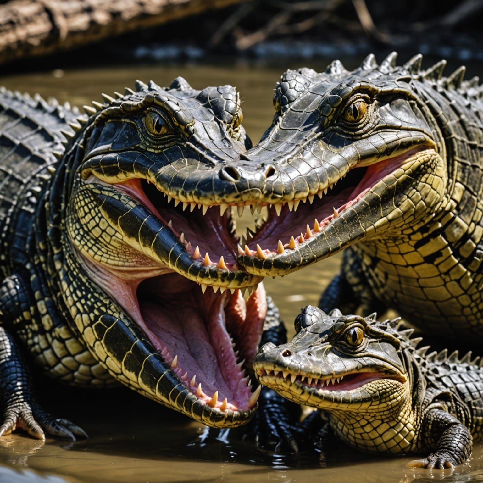 Mother Crocodile Guards Her Precious Young in Vivid Detail