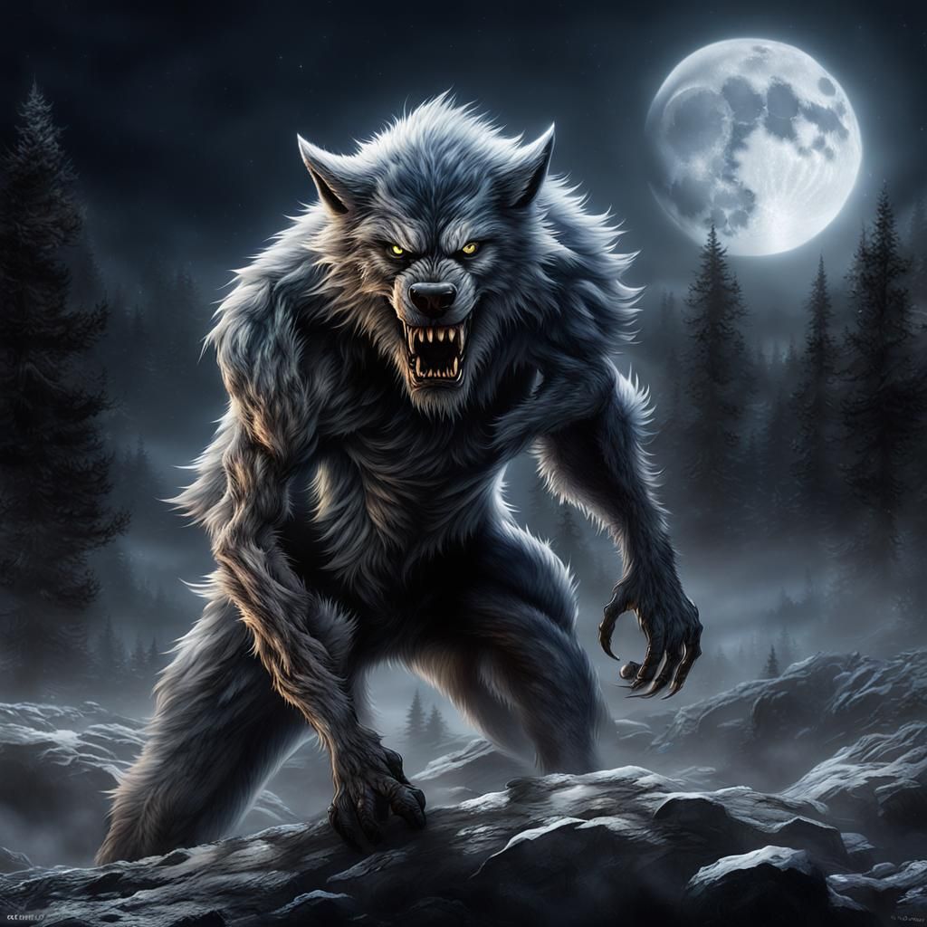 Werewolf Emerges in Lunar Landscape: Fantasy Concept Art