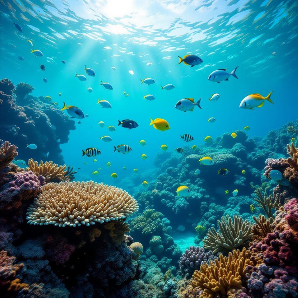 Lively Coral Reef Ecosystem with Abundant Fish
