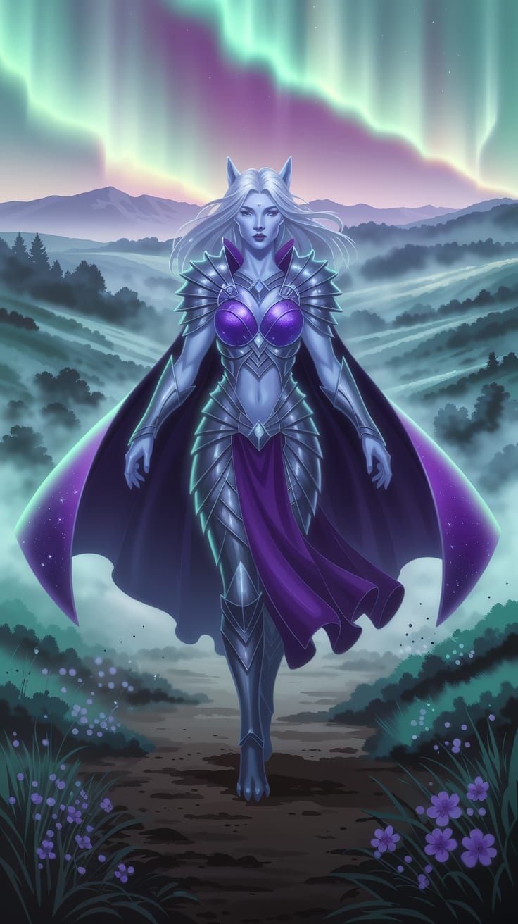 Ethereal Aasimar Wolf Goddess in Celestial Armor