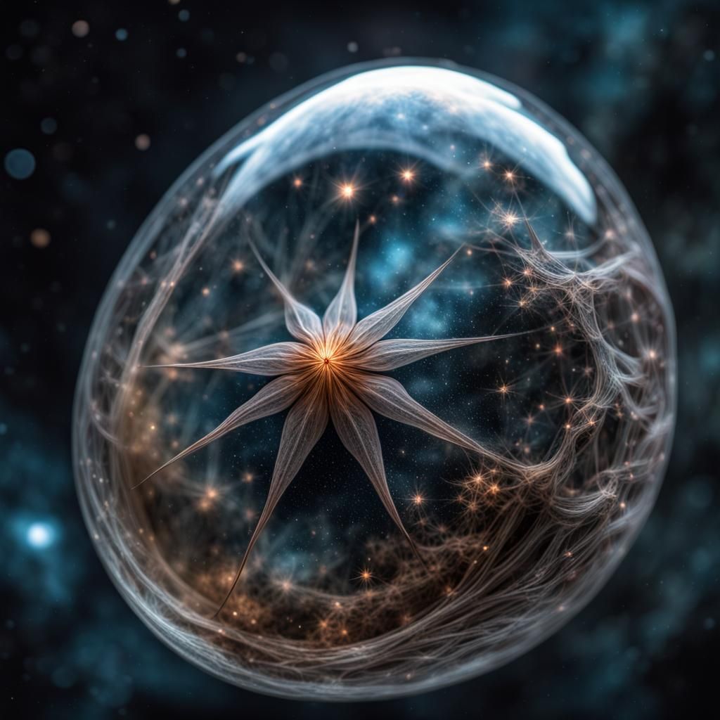 Translucent Cocoon in Starry Cosmos: Hyperrealistic Image