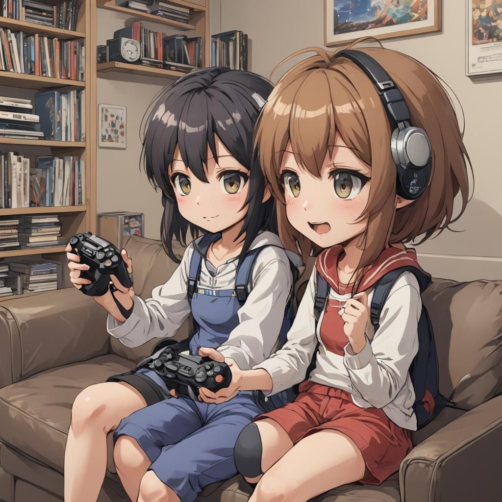 Anime Style: Siblings Gaming Together
