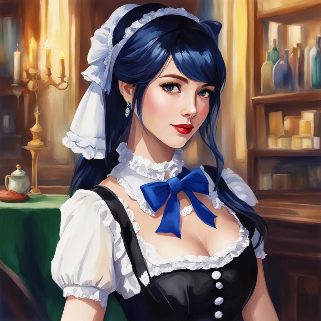 French Maid Portrait in Watercolor Art Style