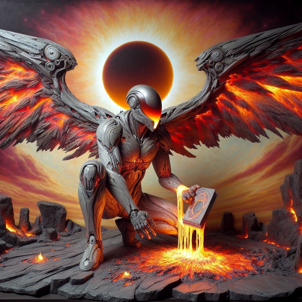 Futuristic Icarus Marble Relief Sculpture in Sci-Fi Style