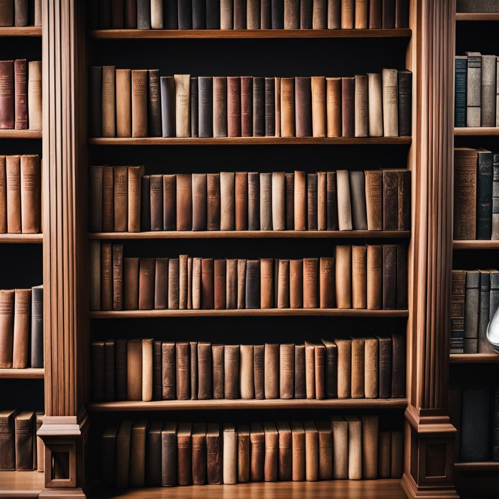 Dusty Library Bookshelf with MacBook Pro