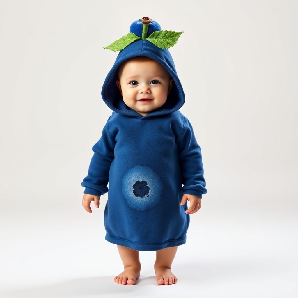 Cute Baby in Blueberry Dress Studio Portrait