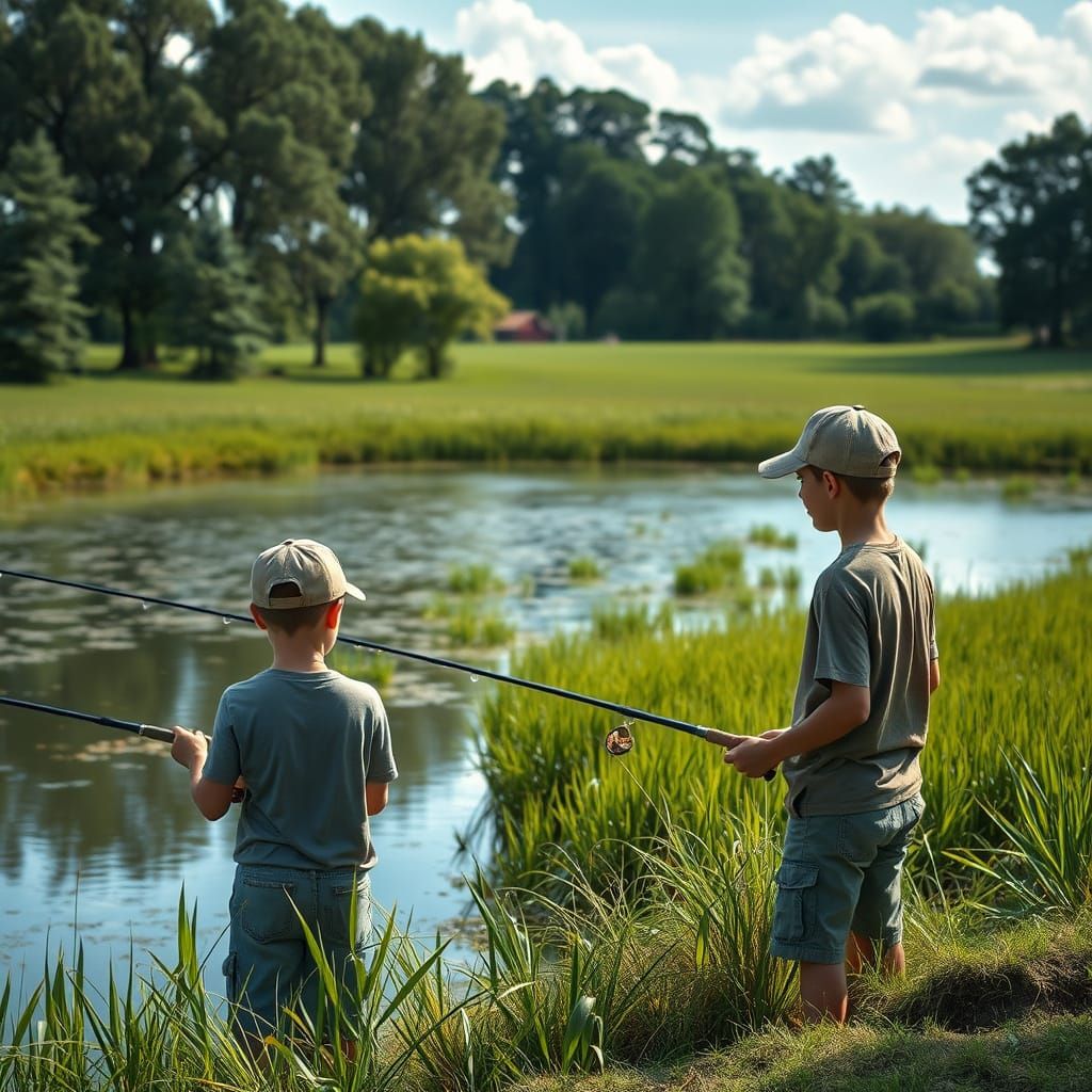 Remembering Summer Vacation with fishing at a farm pond