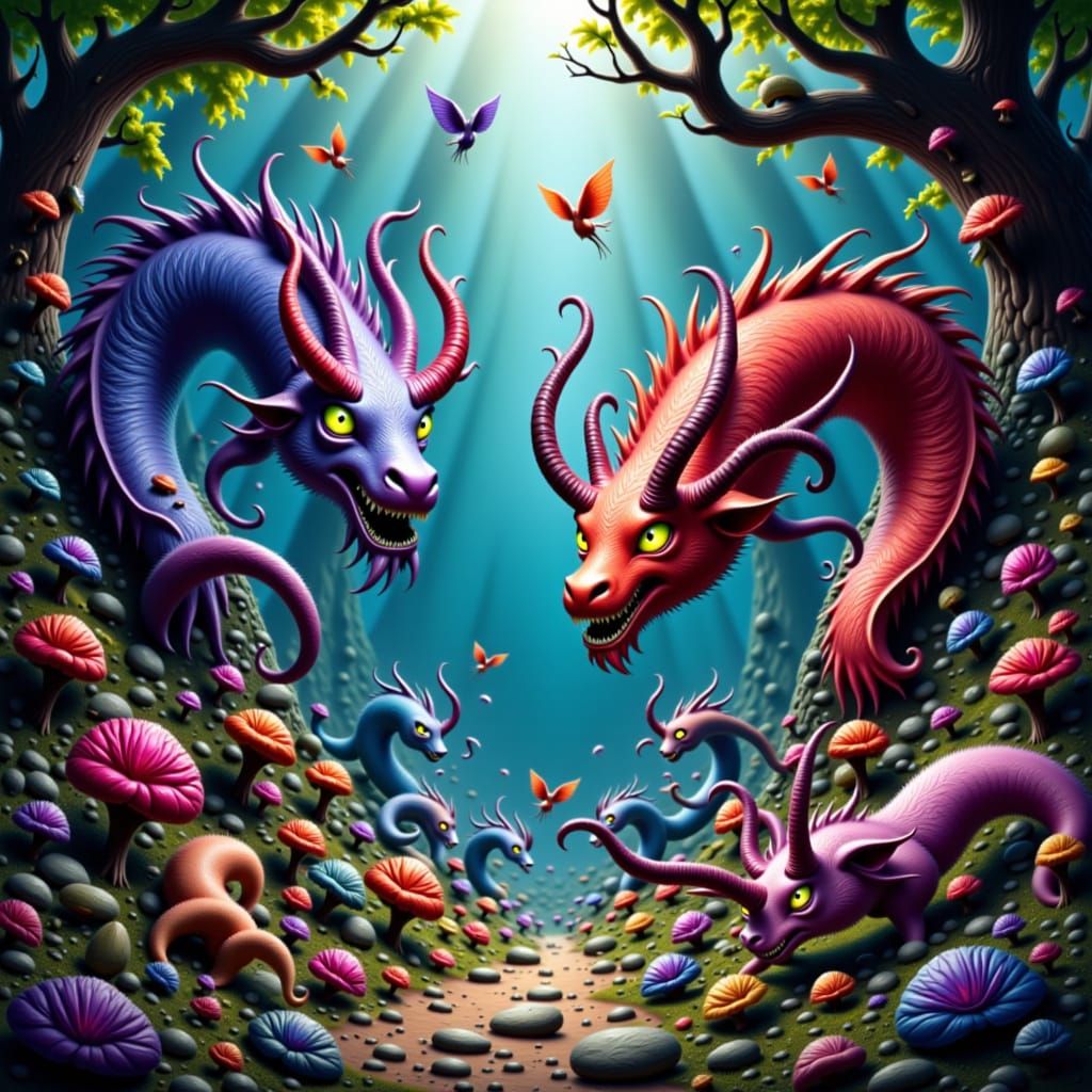 Mythical Creatures in a Fantastical Landscape