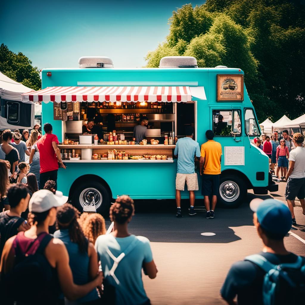 Vibrant Food Truck Scene in Cinematic Style