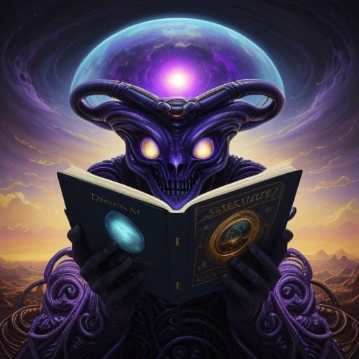 Alien Reading: A Surrealist Oil Painting Portrait