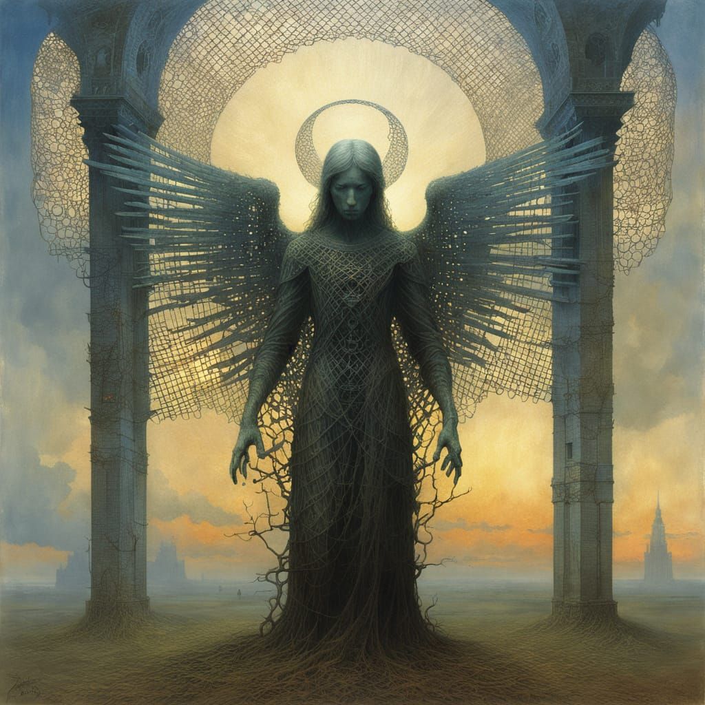 Ossified Lattice Angel in Beksinski Style