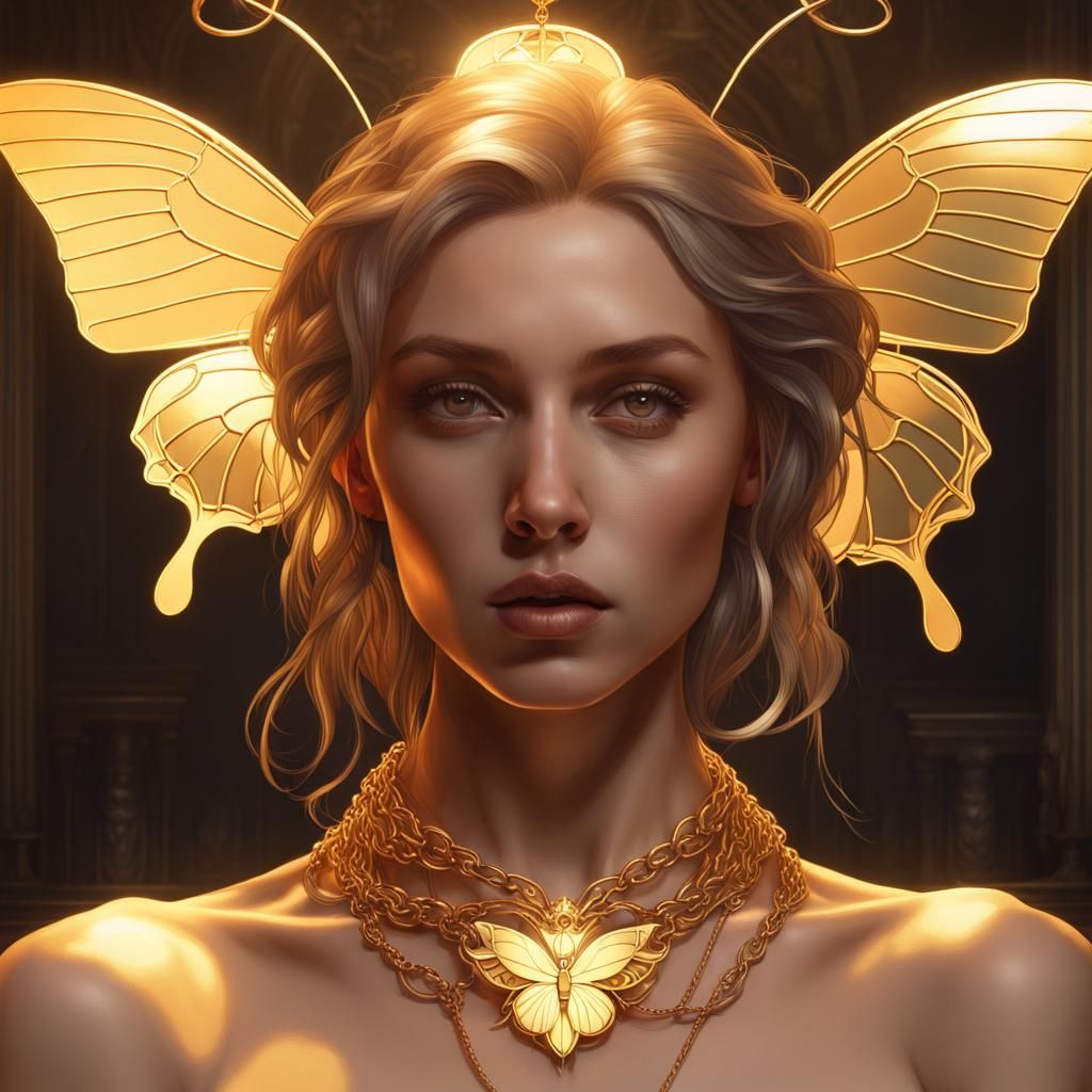 Woman with Butterfly Necklace: Hyperdetailed Digital Art