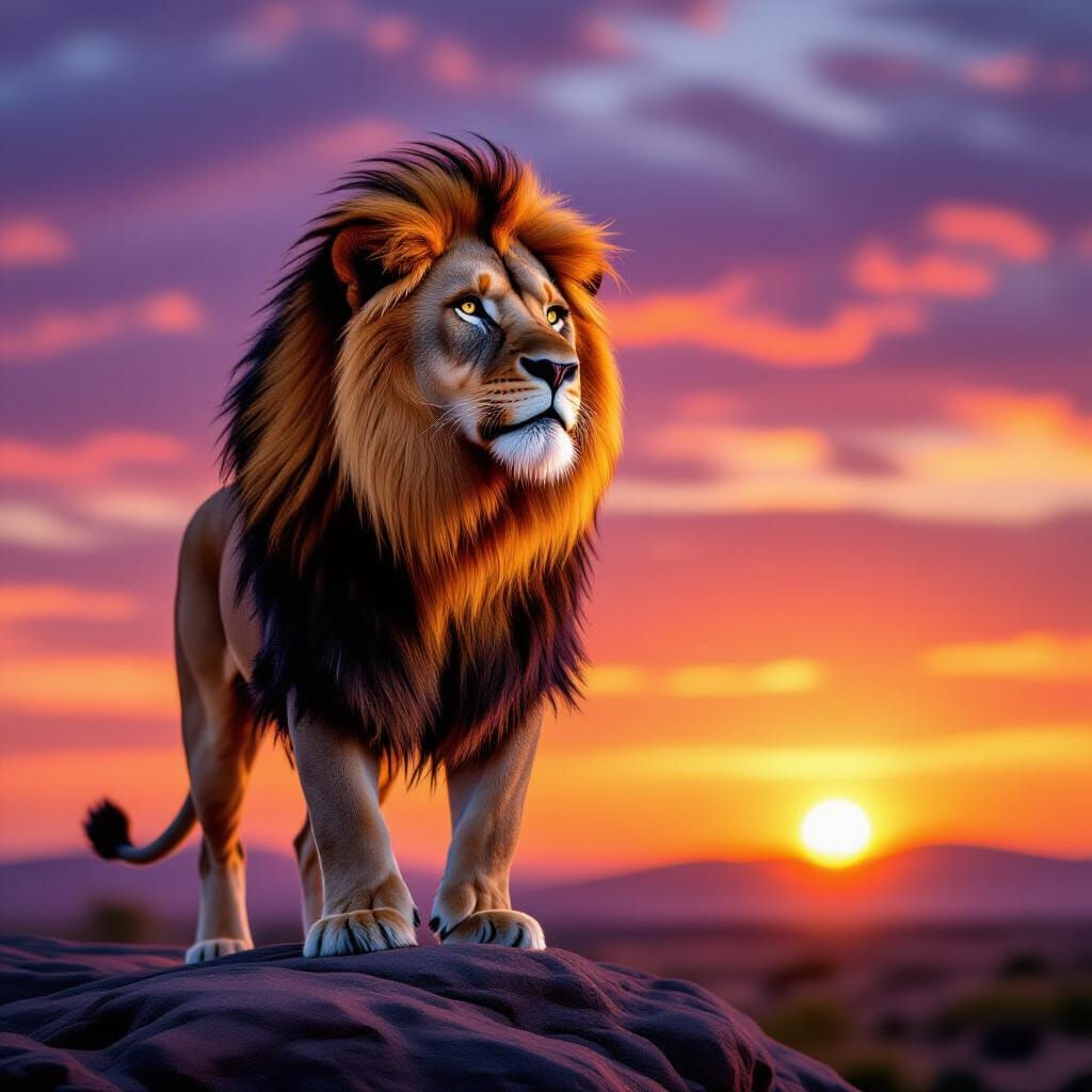 Majestic Lion at Sunset Photo-Realistic Style