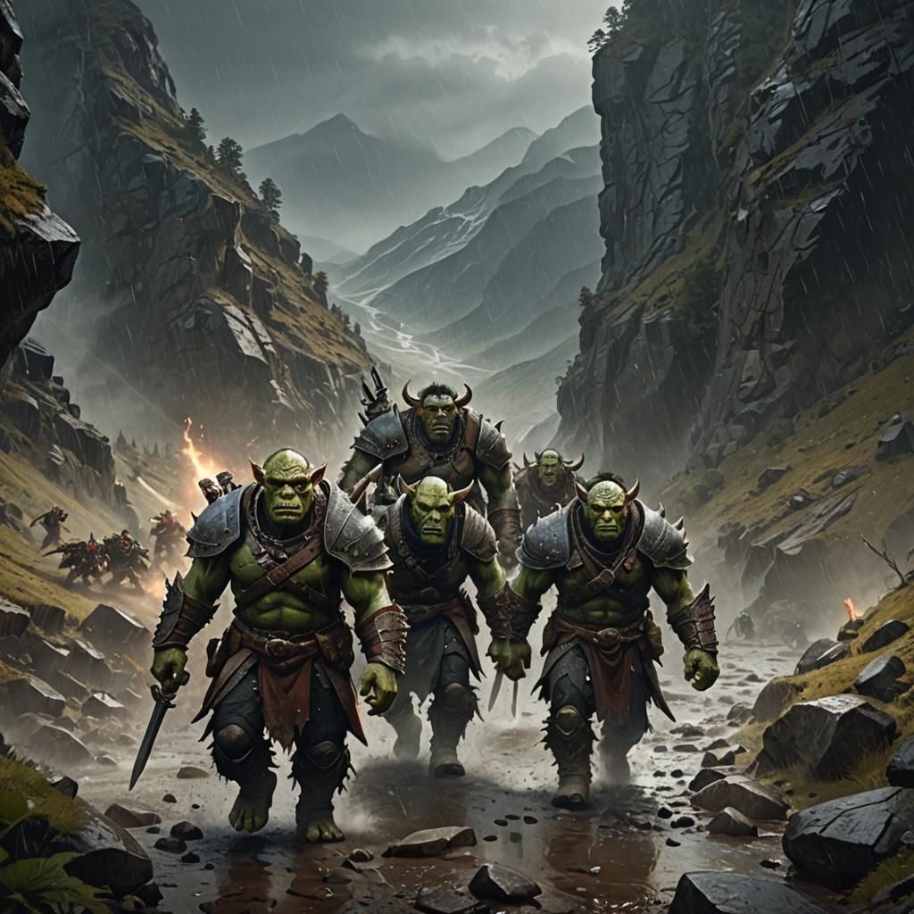 Orc Warriors in Mountain Pass, Matte Painting