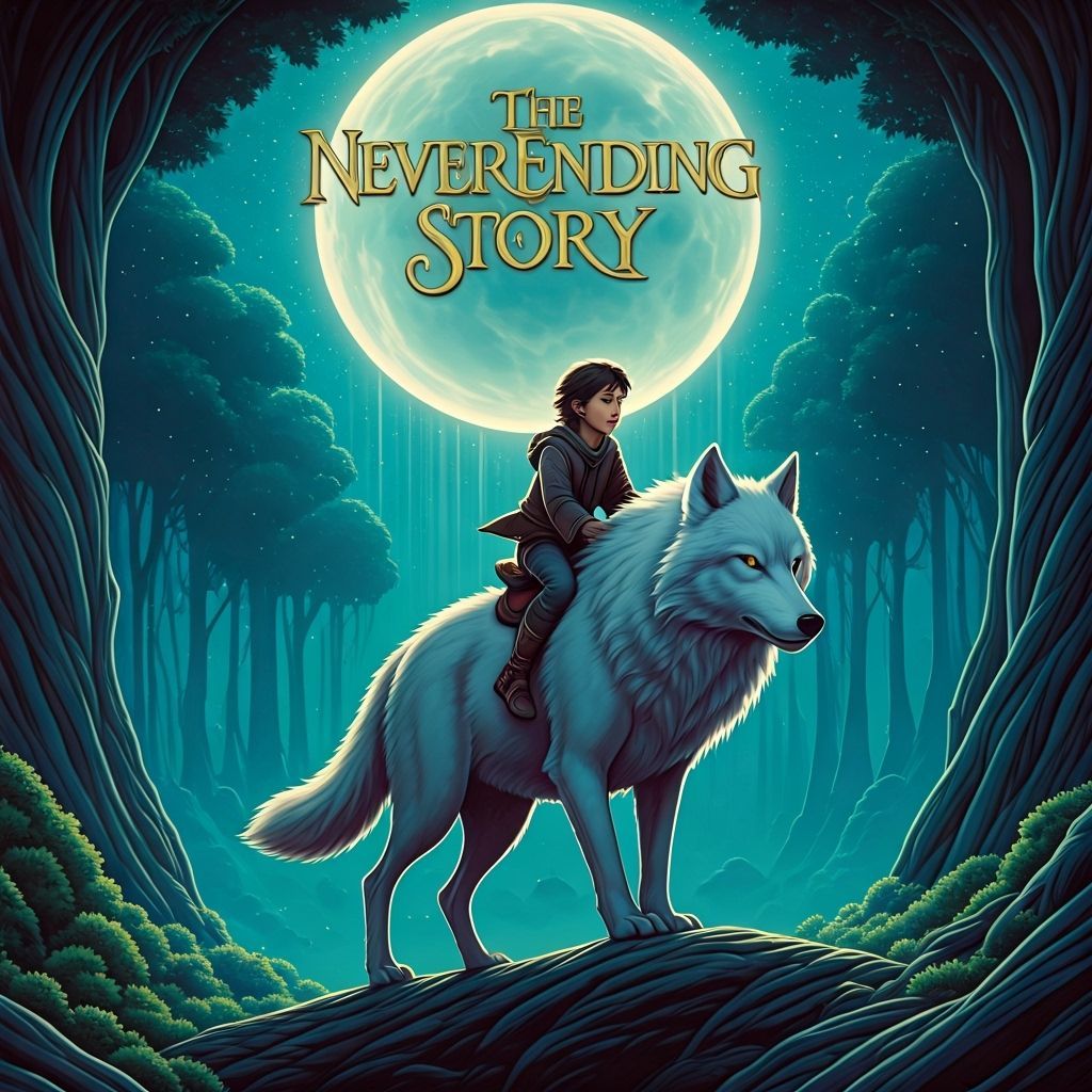 The NeverEnding Story Movie Poster: Boy Rides White Wolf