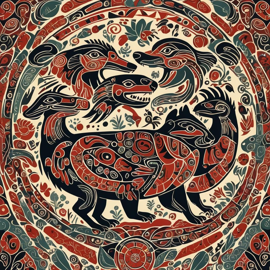 Haida-Inspired Alaskan Animals Tapestry Design
