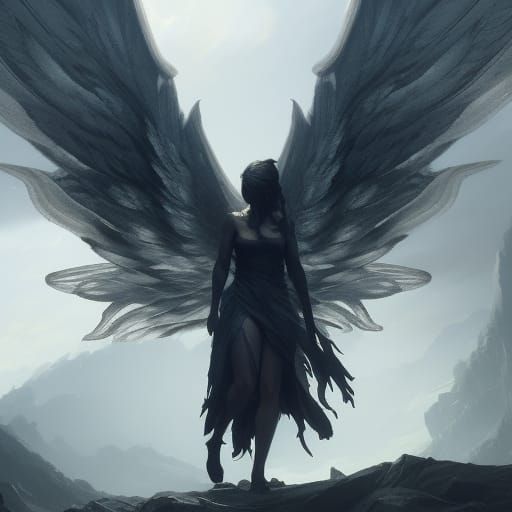 Angel with Shadow Wings in Dark Fantasy Style