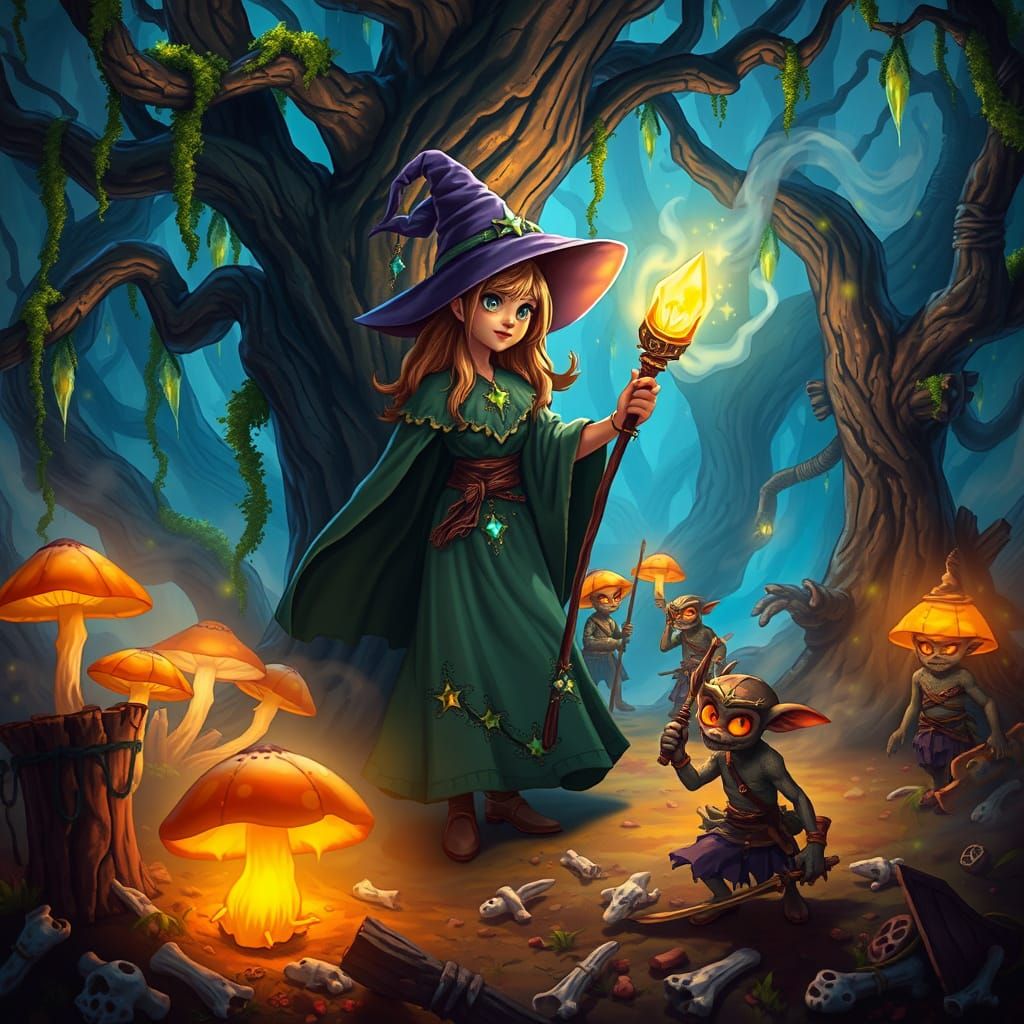 Fantasy Goblin Forest Scene in Vibrant, Ethereal Lighting