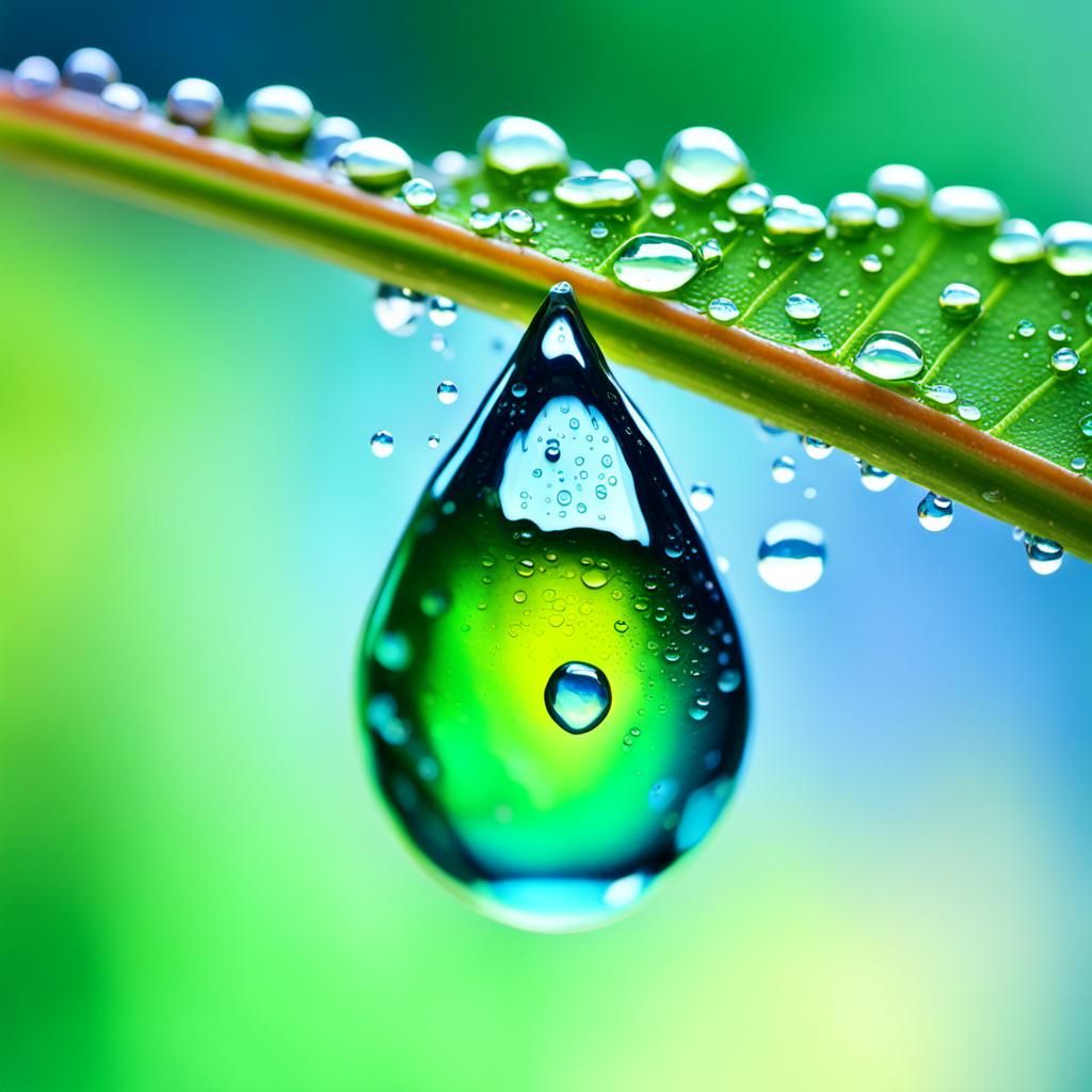 Macro Dew Drop on Leaf: Hyper-Realistic Photo