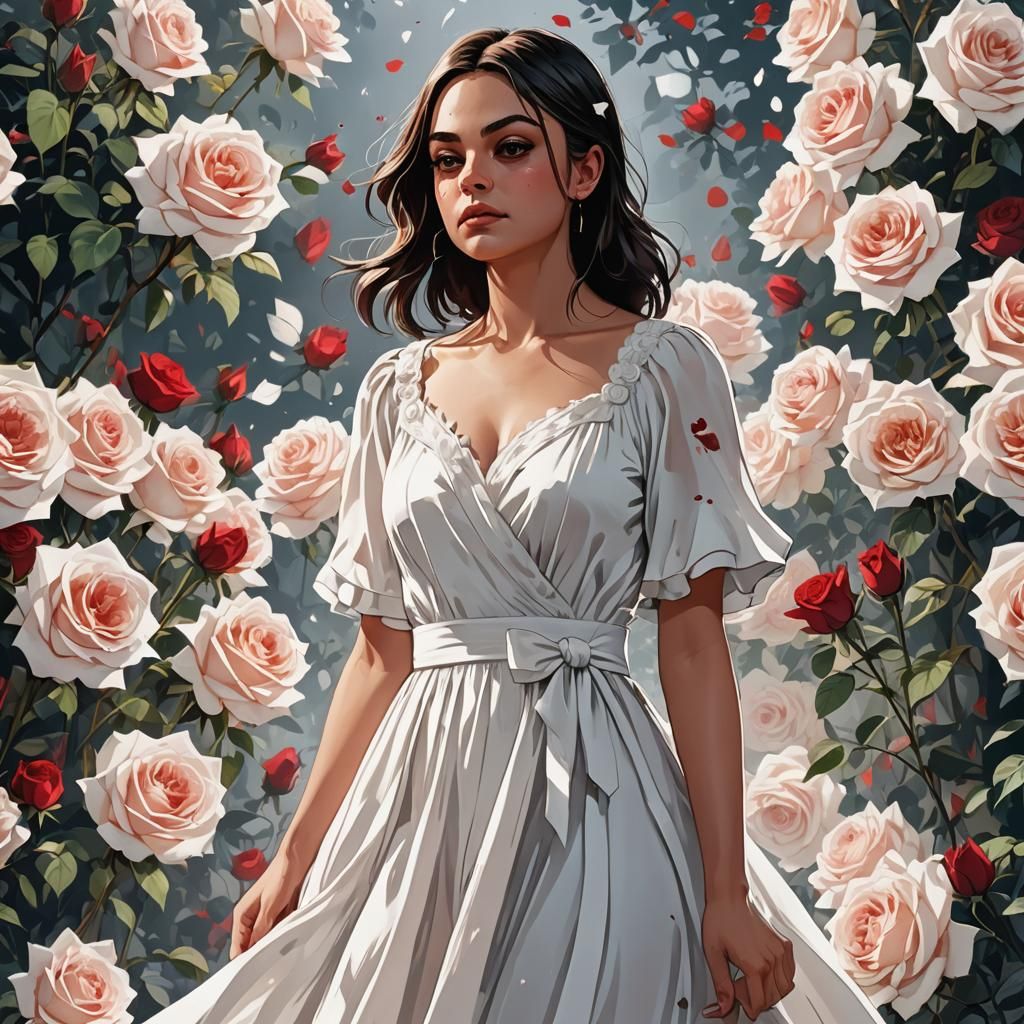 Mila Kunis Surrounded by Roses in Anime Style