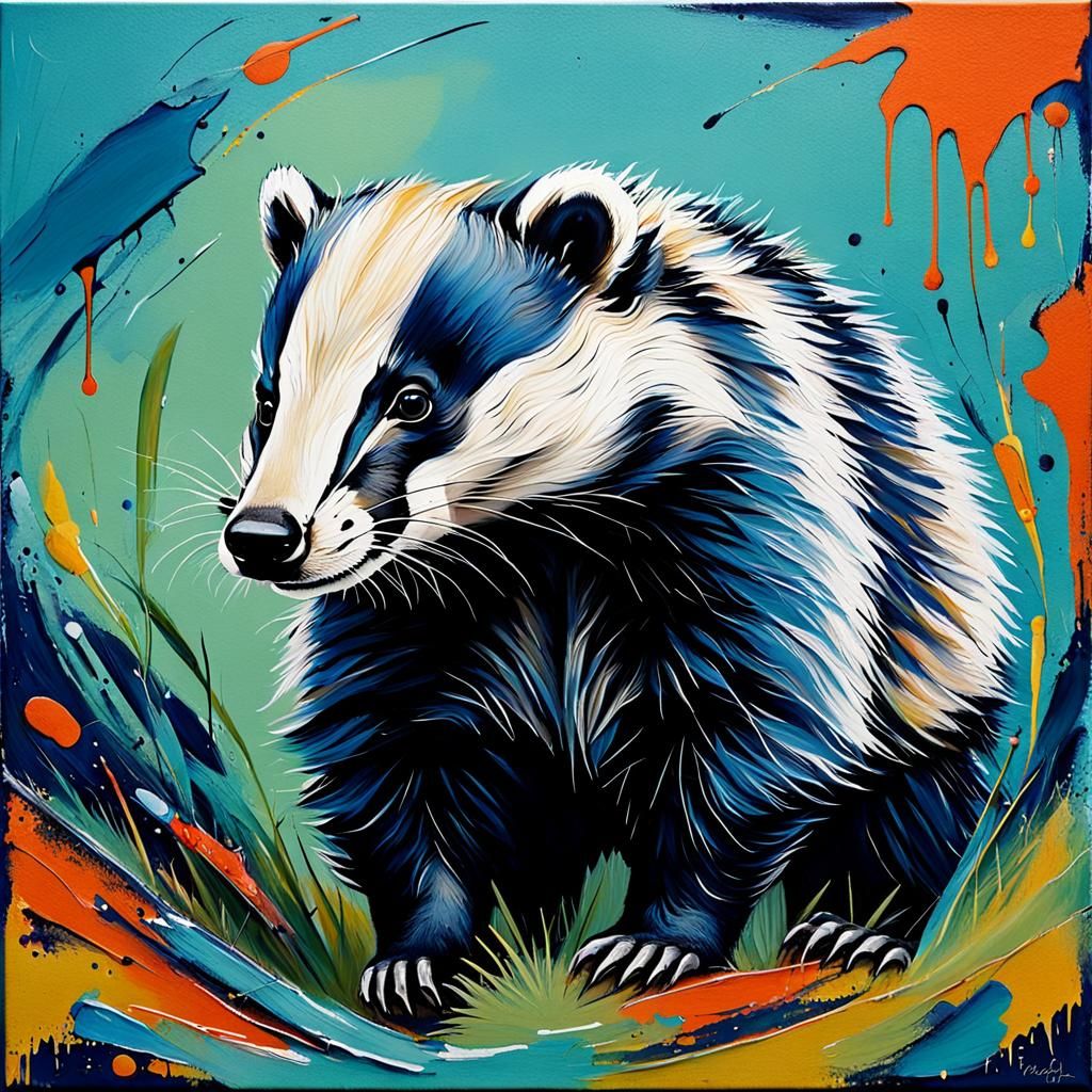 Abstract Badger Painting with Complementary Colors