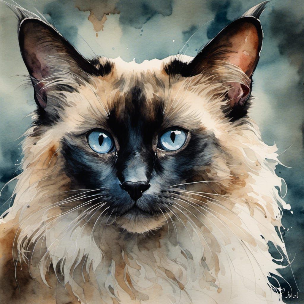 Watercolor Portrait of a Balinese Cat