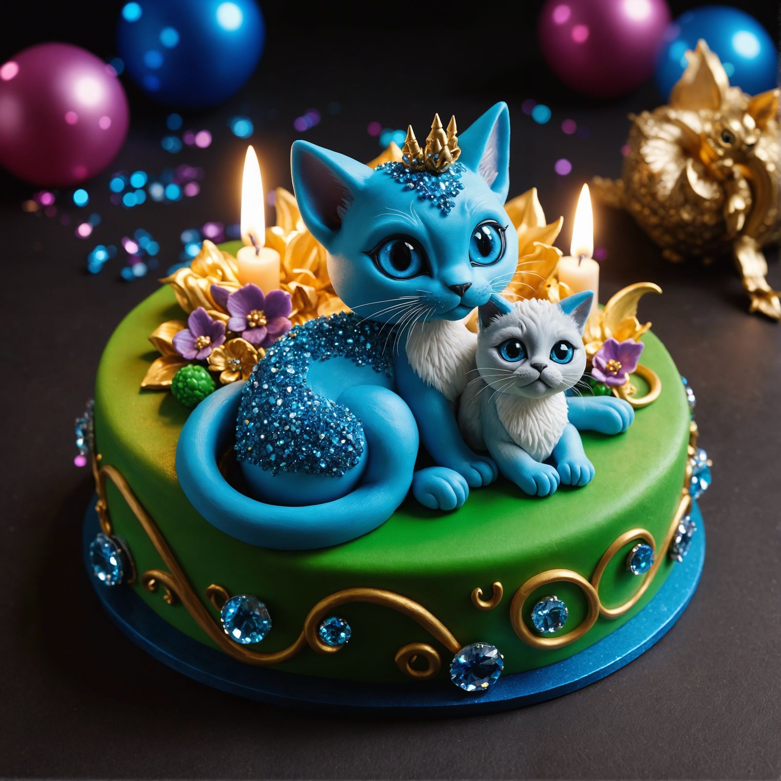 Birthday Cake with Siamese Cat and Dragon