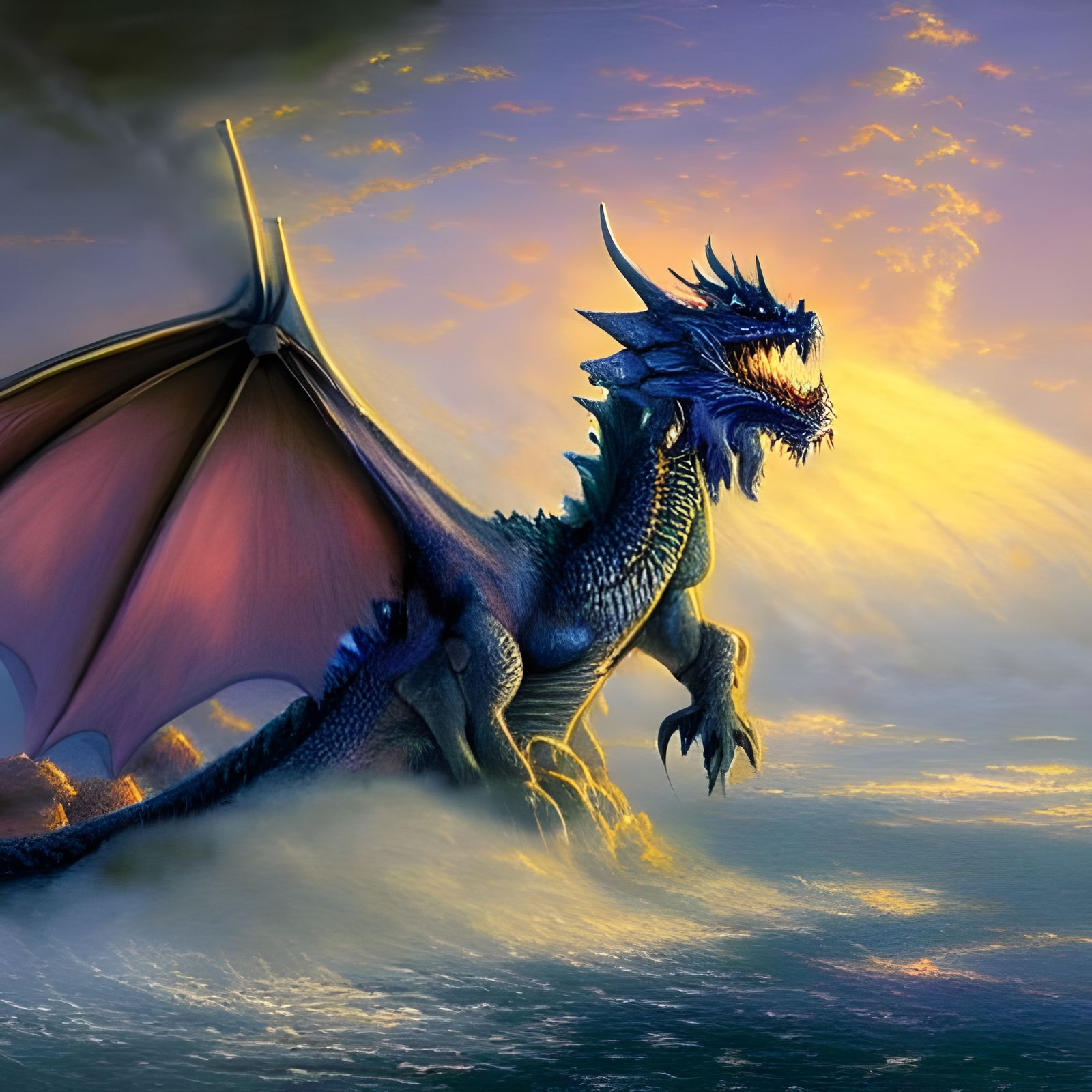 Dragon Under Attack in Ethereal Fantasy Style