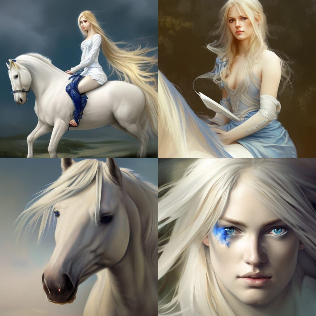 Woman on White Horse: Hyperdetailed Art Portrait