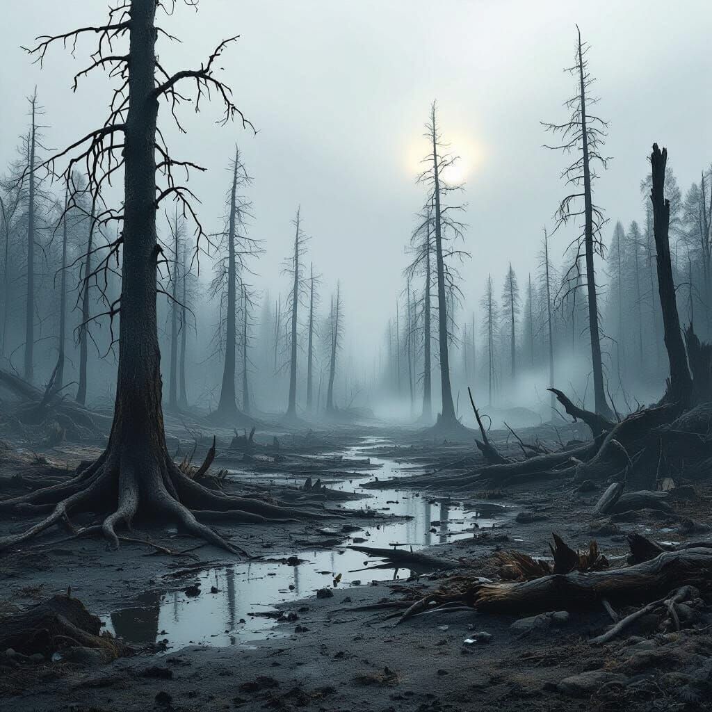 Devastated Forest in Toxic Mist - Realistic Photography