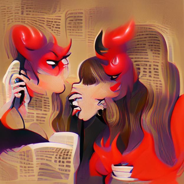 Cartoon Devil Gossiping Illustration