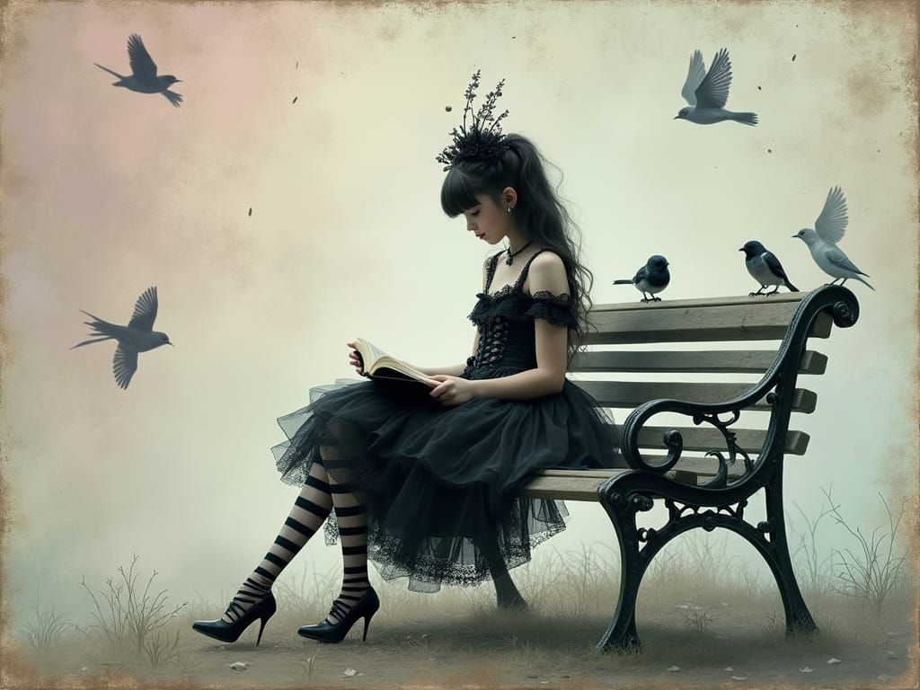 Gothic Girl in Pastel Dreamscape