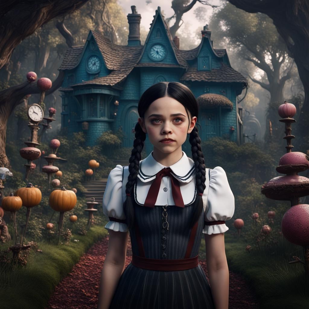 Wednesday Adams in Wonderland: Detailed Matte Painting