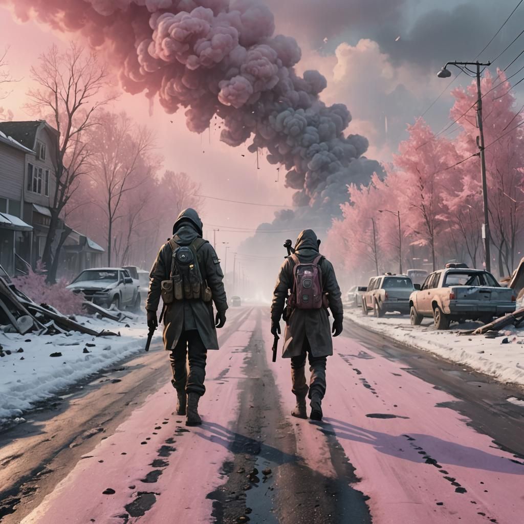 Post-Apocalyptic Survivor in Toxic Winter Landscape