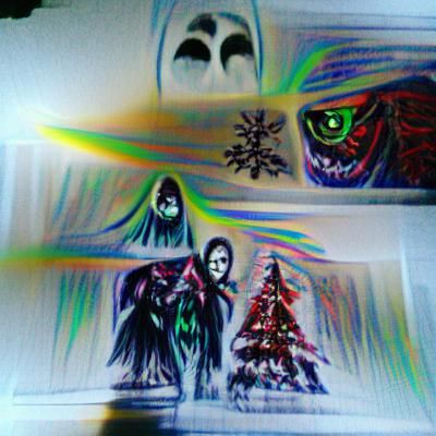 Gothic Ink Drawing: Three Holographic Christmas Ghosts