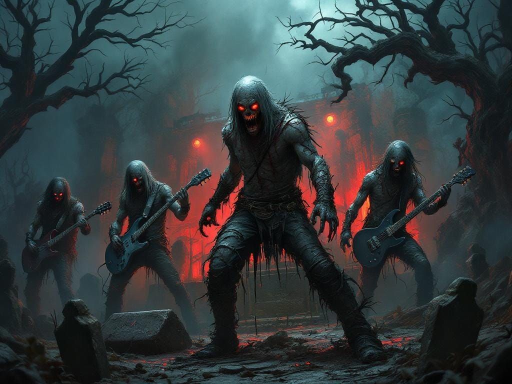 Hyperrealistic Heavy Metal Zombies Concert in Graveyard