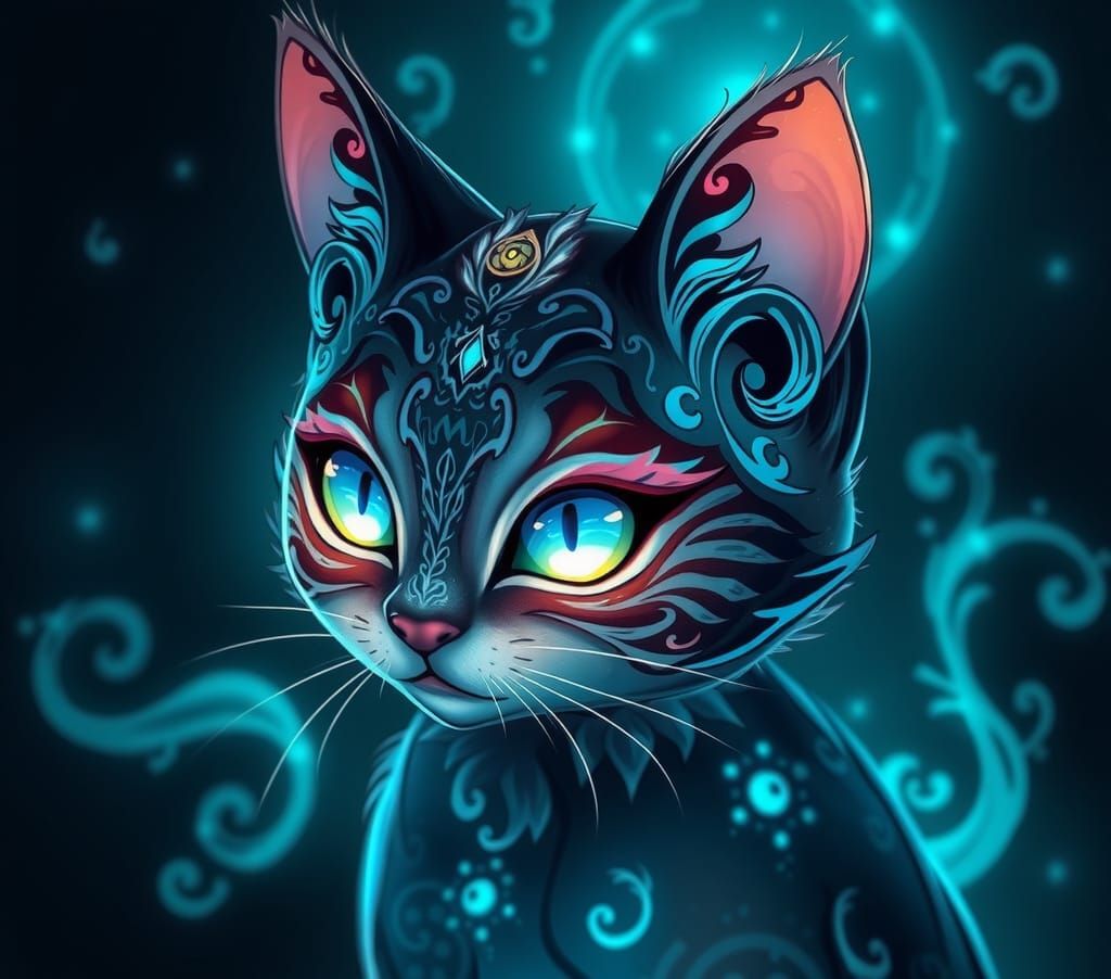 Bioluminescent Fairy Cat Portrait in Anime Style