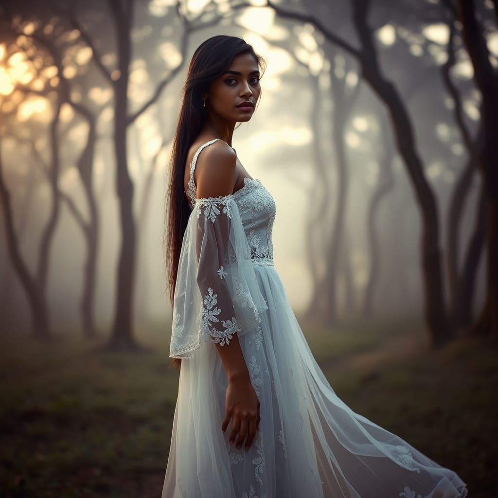 Ethereal Woman in Twilight Forest