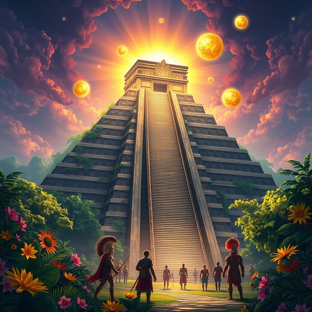 Ancient Aztec Pyramid Transcends Time in Vibrant Jungle Scen...