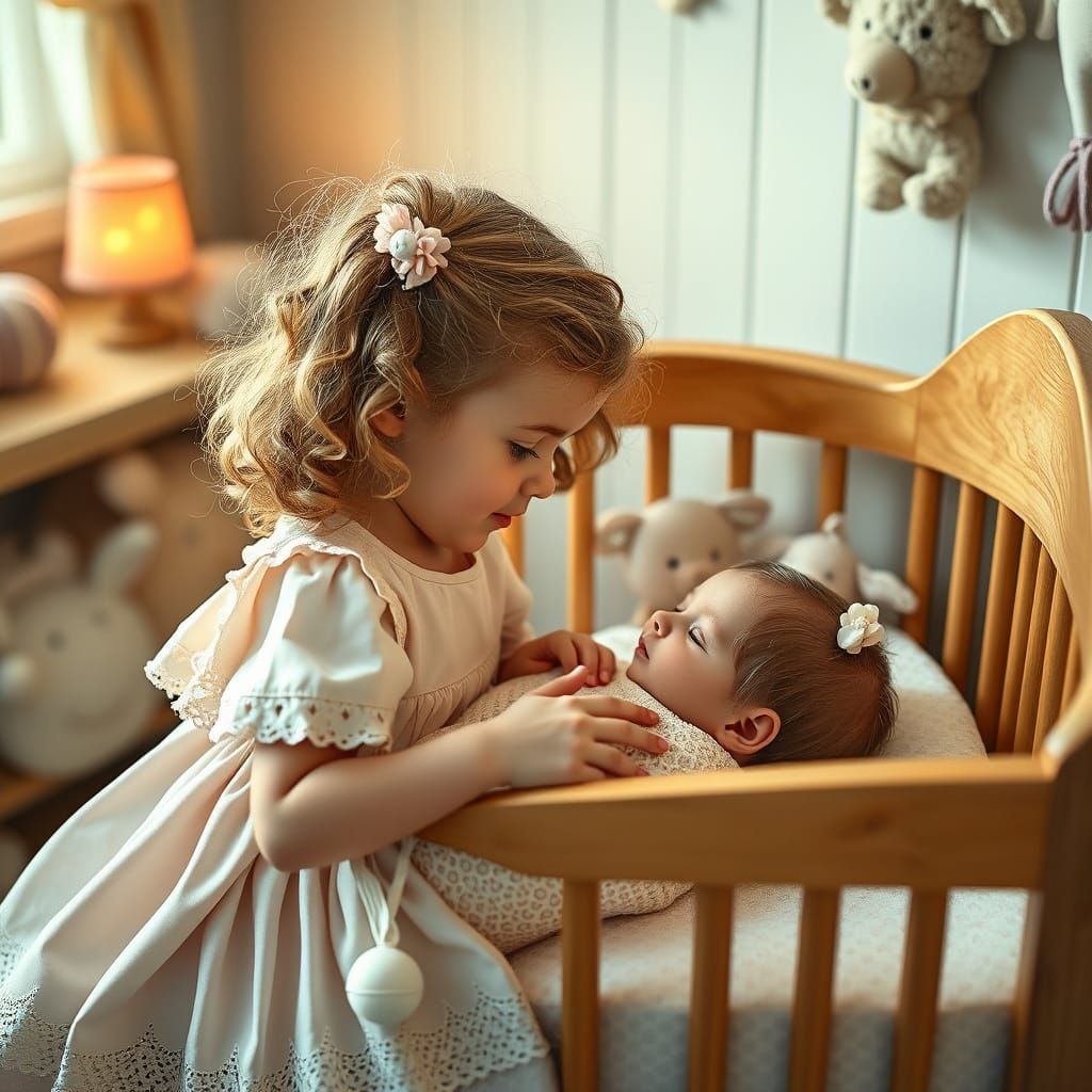 Sister's Love: A Newborn Brother in Storybook Style