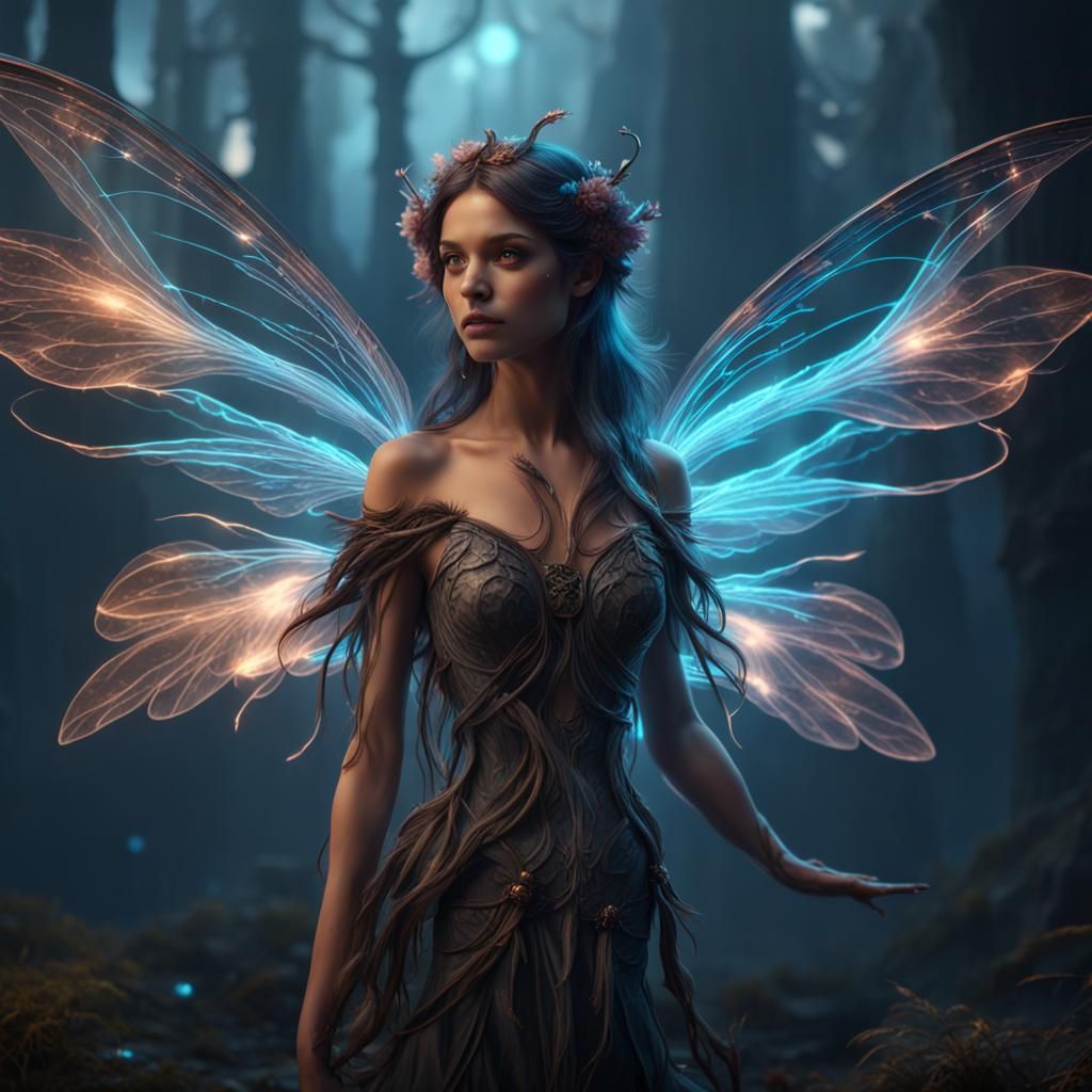Bioluminescent Fairy Girl: Detailed Fantasy Art
