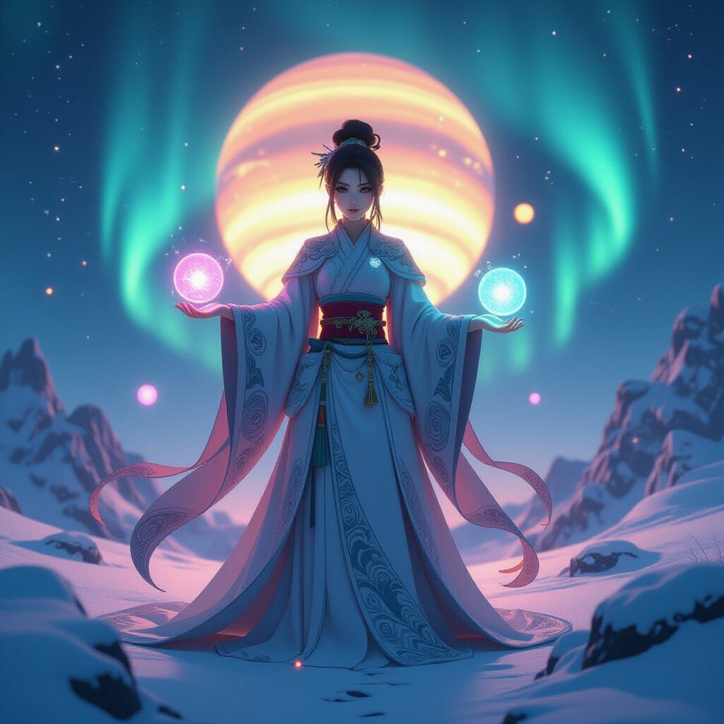 Magical AI on Saturn with Aurora Borealis