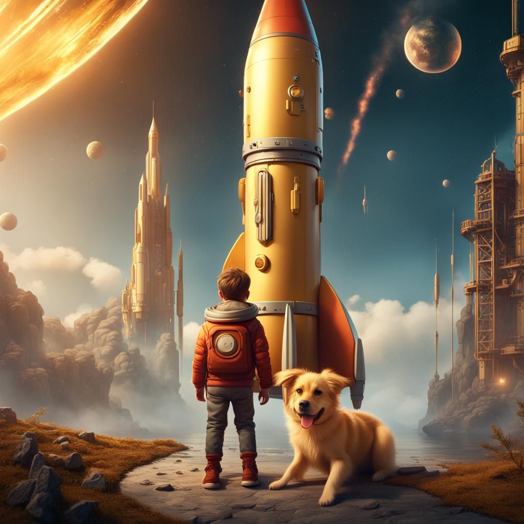 Boy and Dog in Rocket: Fantasy Concept Art
