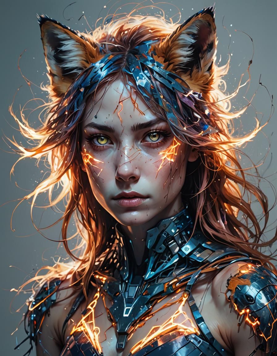 Electric Fox Deity in Hyper-Realistic Digital Art