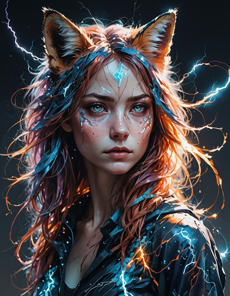 Electric Fox Goddess in Neon Glory