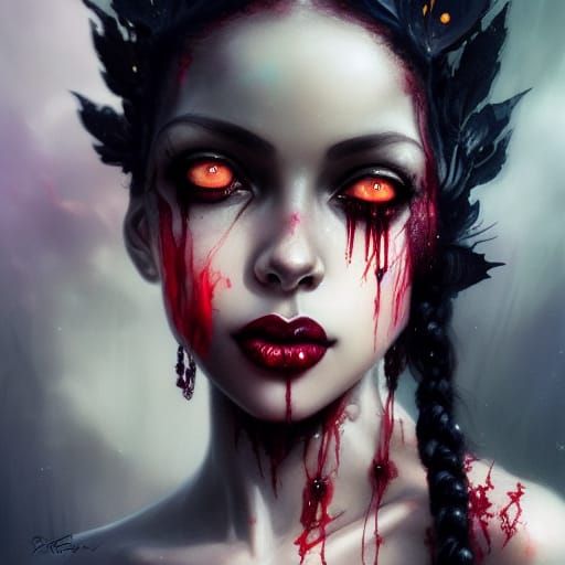 Gothic Halloween Goddess Portrait in Art Nouveau Style