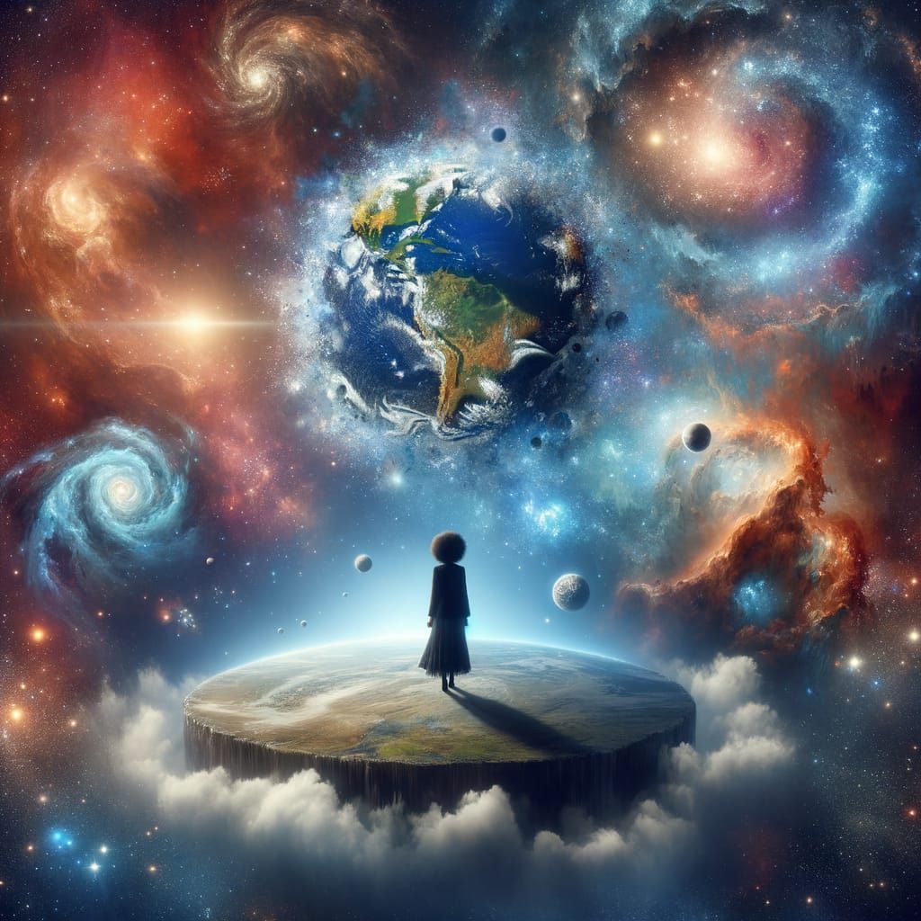 A Black Woman Stares in Wonder at the Cosmic Scale of the Ea...