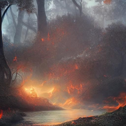 Detailed Matte Painting of Burning Leaves and Ash